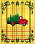 Red Truck Christmas Trees Yellow Plaid Rug