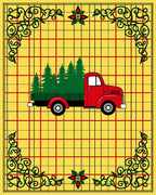 Red Truck Christmas Trees Yellow Plaid Rug