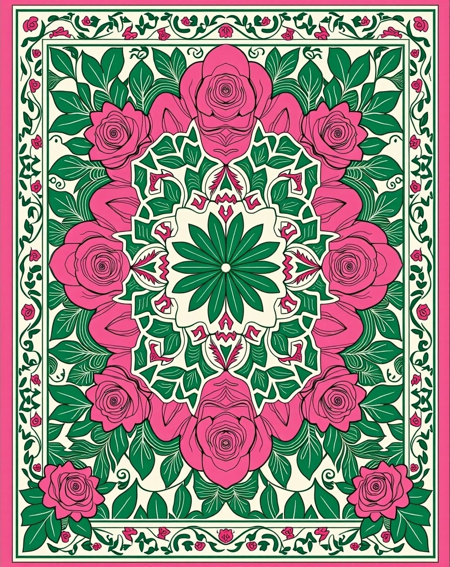 Pink Rose Floral Mandala Rug