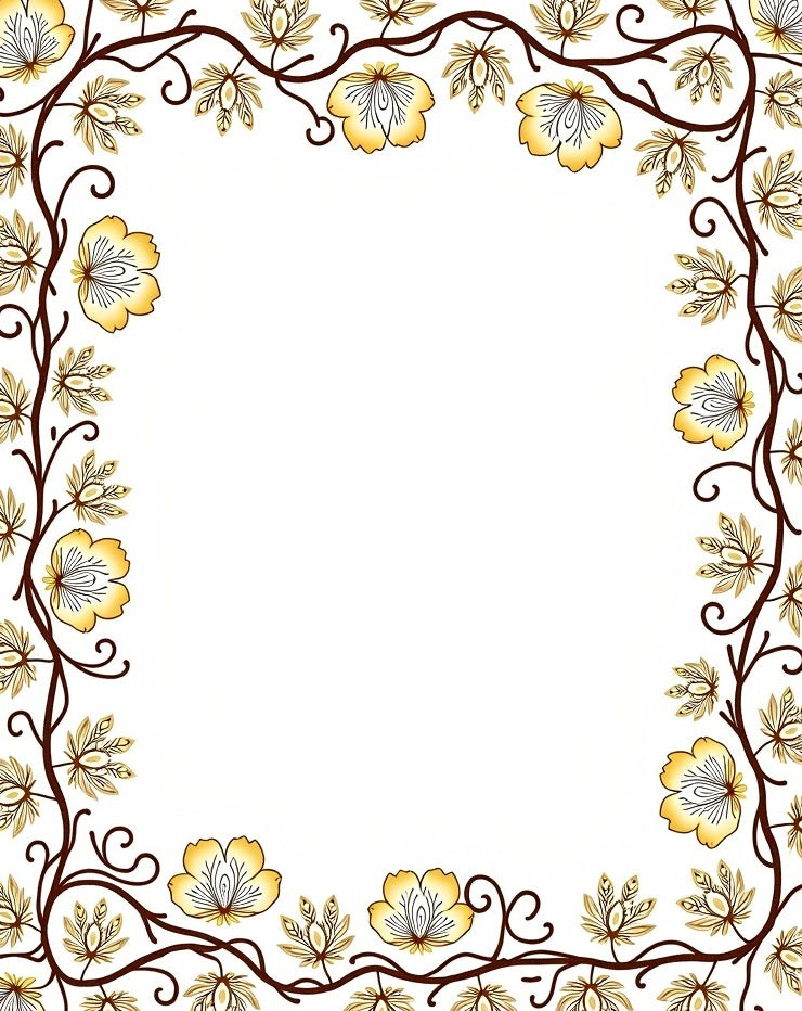 Golden Yellow Floral Vine Border Rug