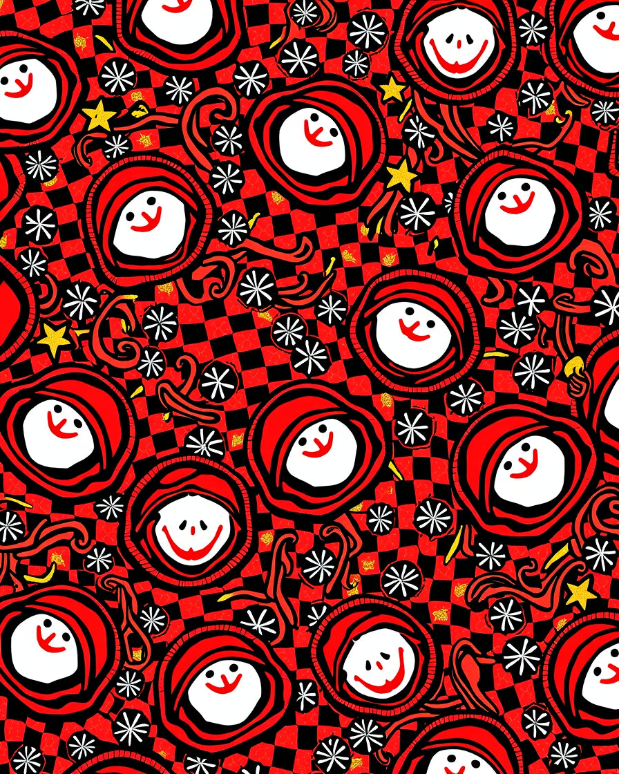 Whimsical Red Checkerboard Grin Faces Rug