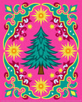 Vibrant Pink Teal Christmas Tree Stars Rug