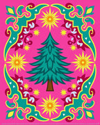 Vibrant Pink Teal Christmas Tree Stars Rug