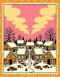 Whimsical Winter Village Orange Houses Rug