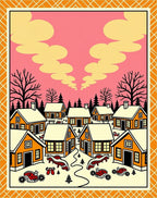 Whimsical Winter Village Orange Houses Rug