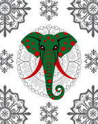 Green Red Spot Elephant Mandala Rug