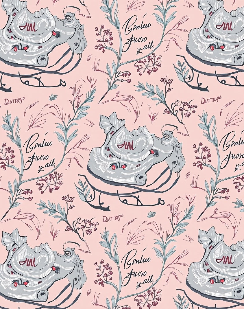 Sketchy Pink Foliage Sneaker Collage Rug