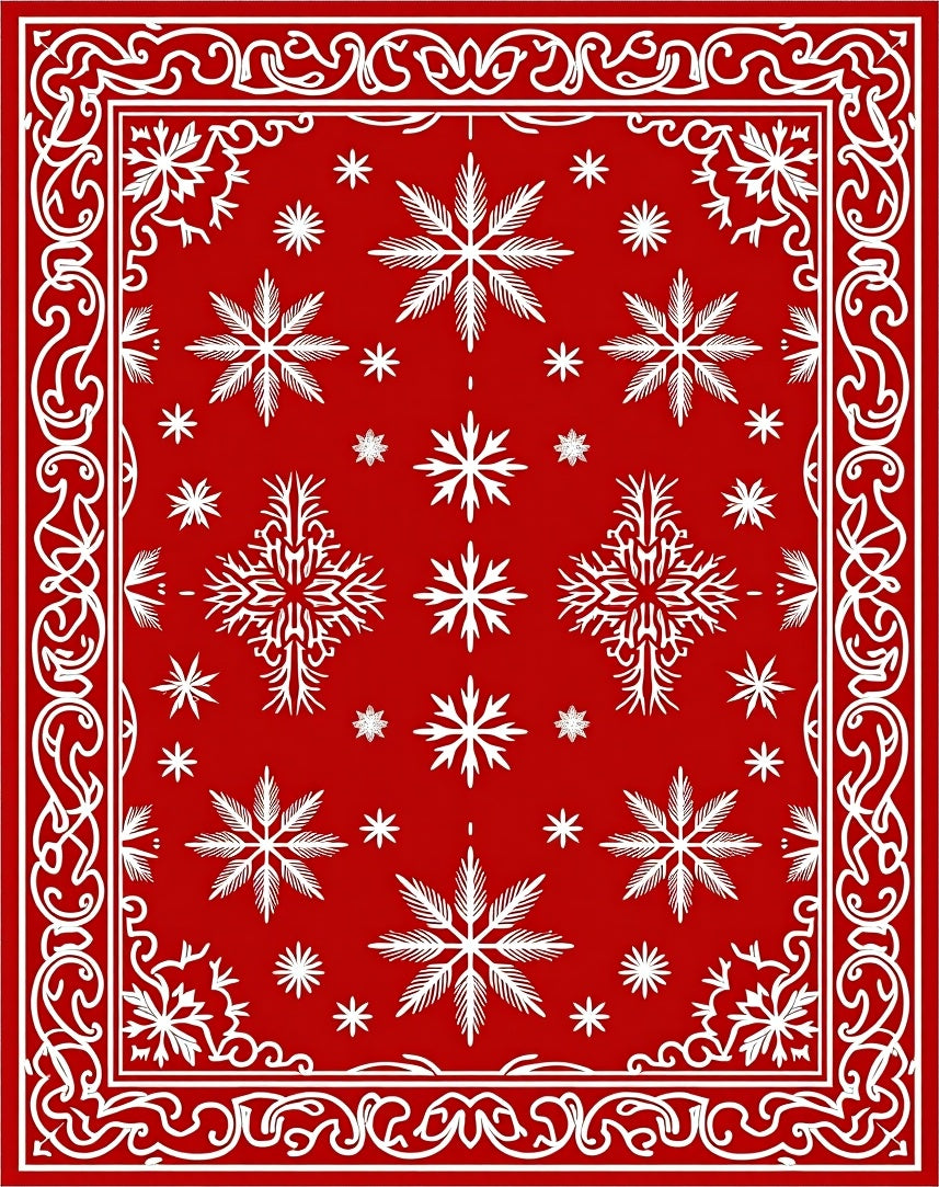 Crimson Snowflakes Victorian Border Rug