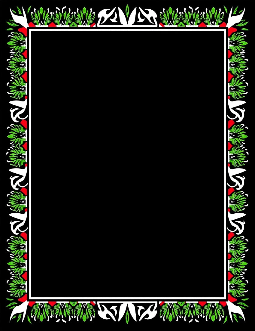 Bold Green Red White Floral Border Rug