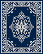 Deep Blue Ornamental Medallion Border Rug