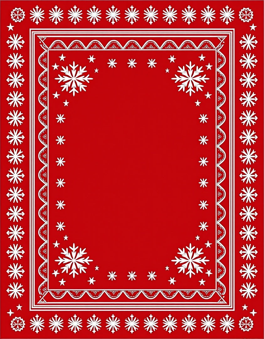 Red White Snowflake Border Rug