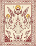 Red Medieval Angelic Winged Figures Rug