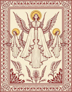 Red Medieval Angelic Winged Figures Rug
