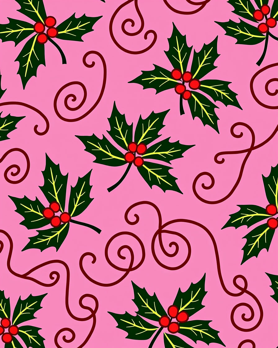 Pink Holly Berry Swirl Collage Rug