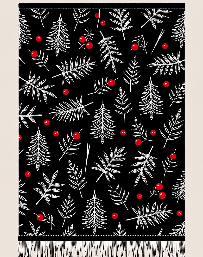 Black White Pine Berry Sprinkle Rug