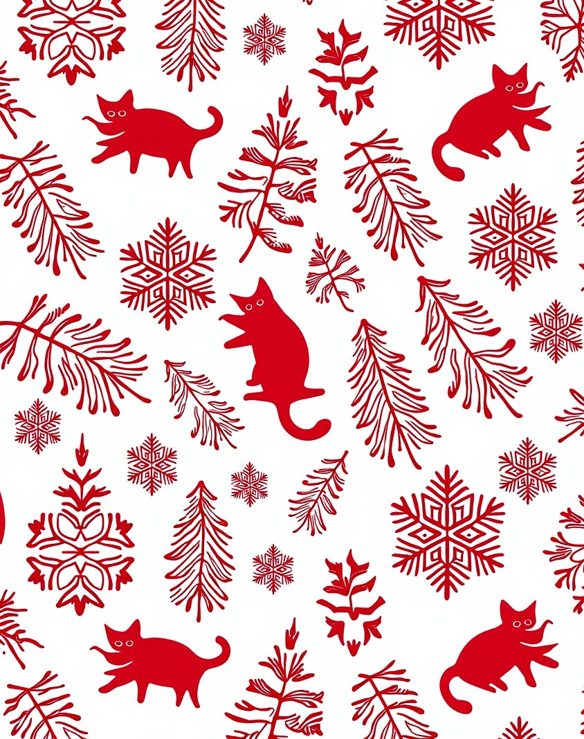 Red Cats Snowflakes And Pine Sprigs Rug