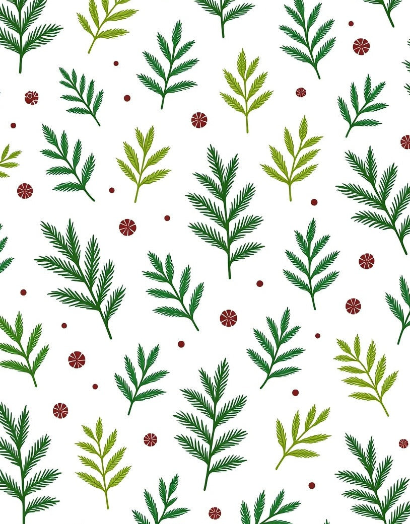 Conifer Sprigs Scattered Berry Accents Rug