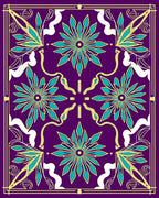 Vibrant Teal Floral Medallion Purple Rug