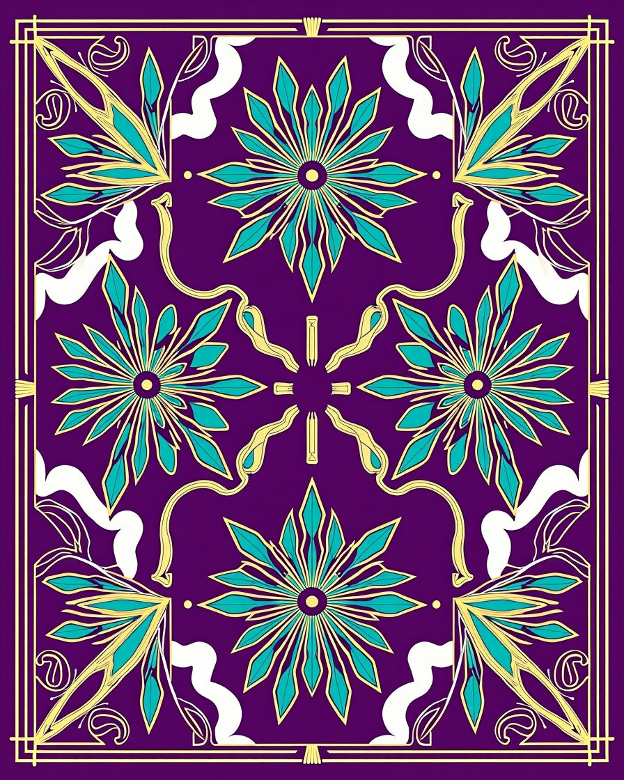 Vibrant Teal Floral Medallion Purple Rug