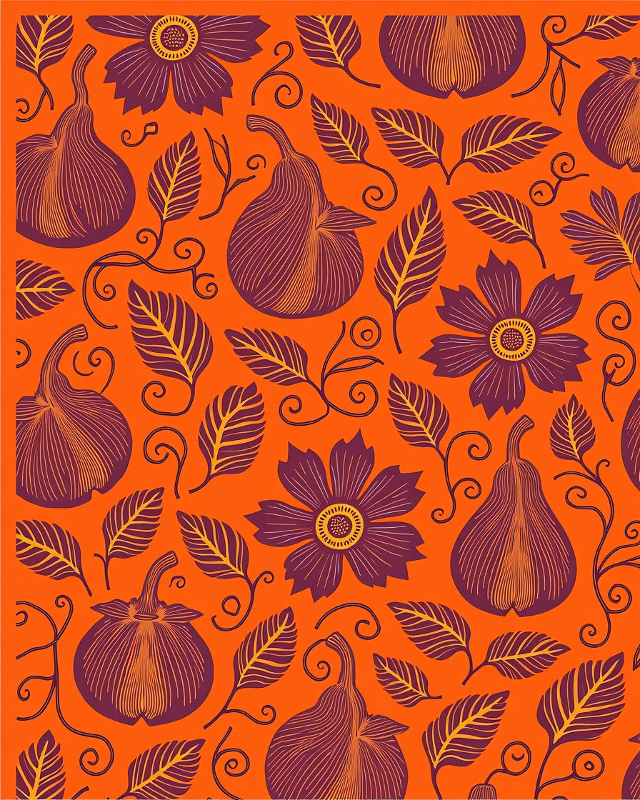 Orange Plum Pear Floral Swirl Rug