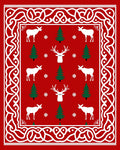 Red White Green Holiday Deer Trees Border Rug