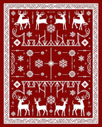 Red White Reindeer Snowflake Jacquard Rug