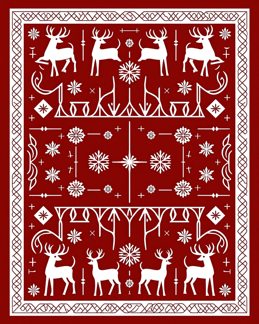Red White Reindeer Snowflake Jacquard Rug