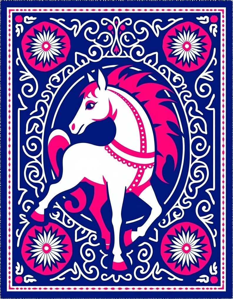 Bold White Horse Pink Mane Navy Rug