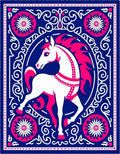 Bold White Horse Pink Mane Navy Rug