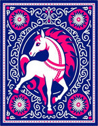 Bold White Horse Pink Mane Navy Rug