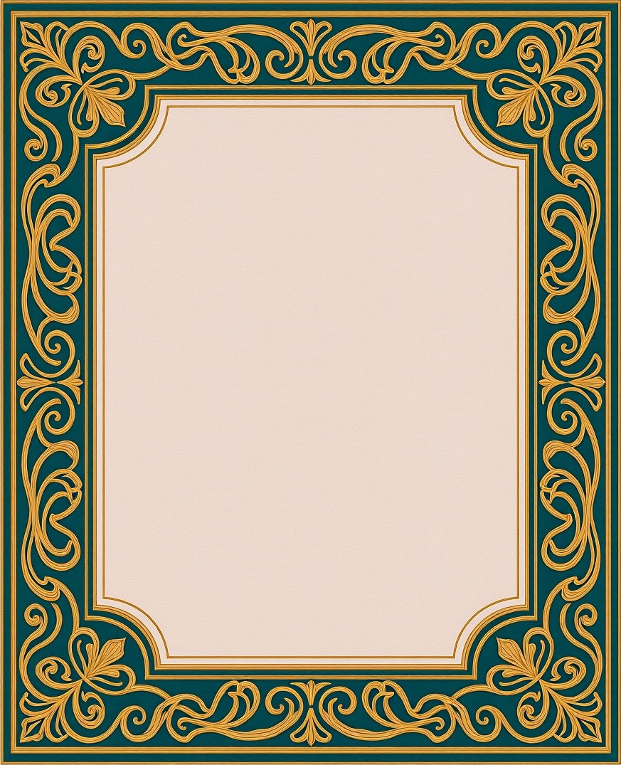 Teal and Gold Victorian Floral Scroll Rug