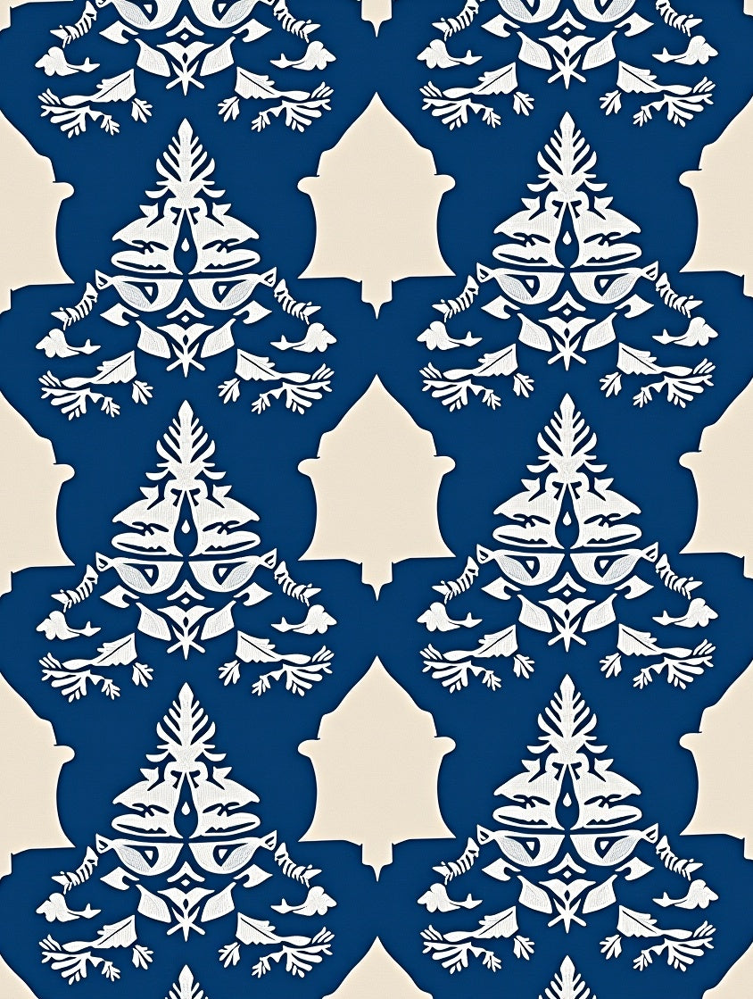 Rich Navy White Crested Floral Rug