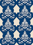 Rich Navy White Crested Floral Rug