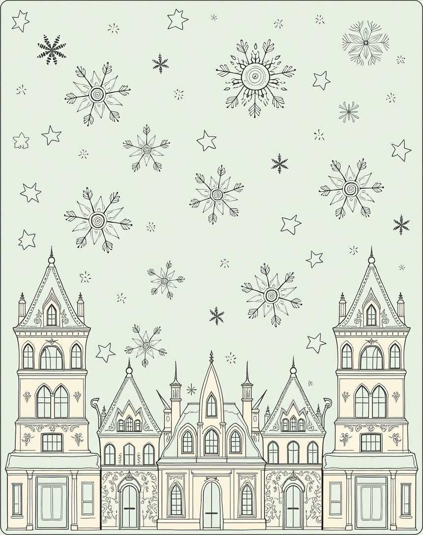 Whimsical Winter Castle Snowflake Scene Rug