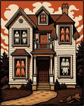 Haunted House Ghost Orange Brown Rug