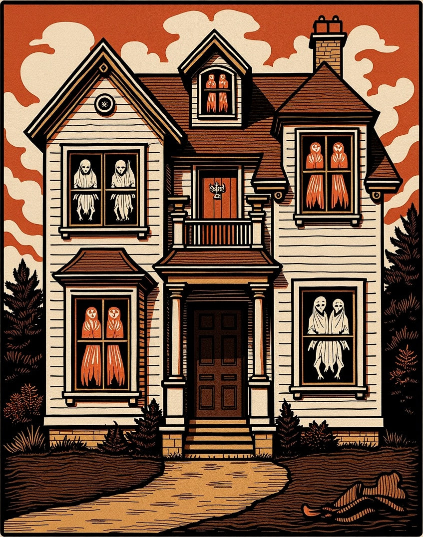 Haunted House Ghost Orange Brown Rug