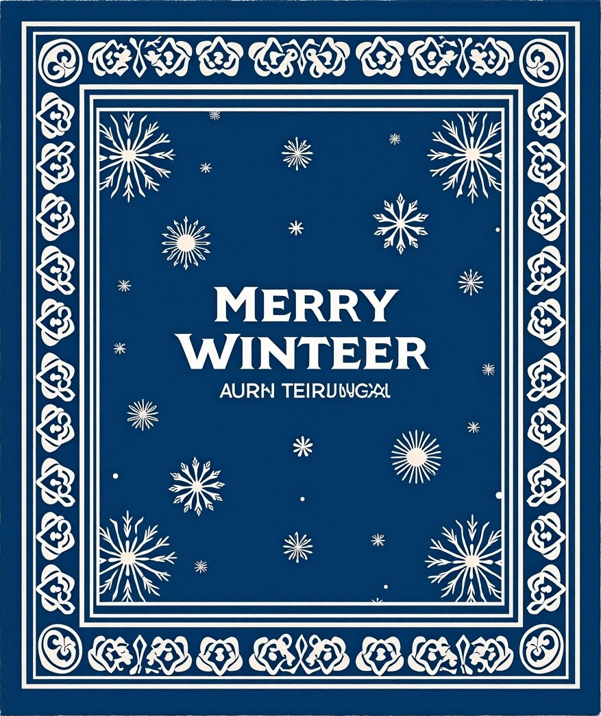 Deep Blue Snowflake Winter Border Rug
