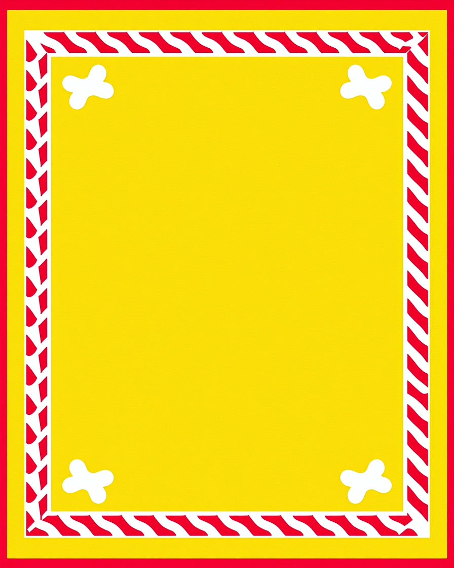 Bright Yellow Red White Bone Border Rug