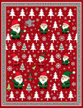 Red Christmas Gnomes Trees Snowflakes Border Rug