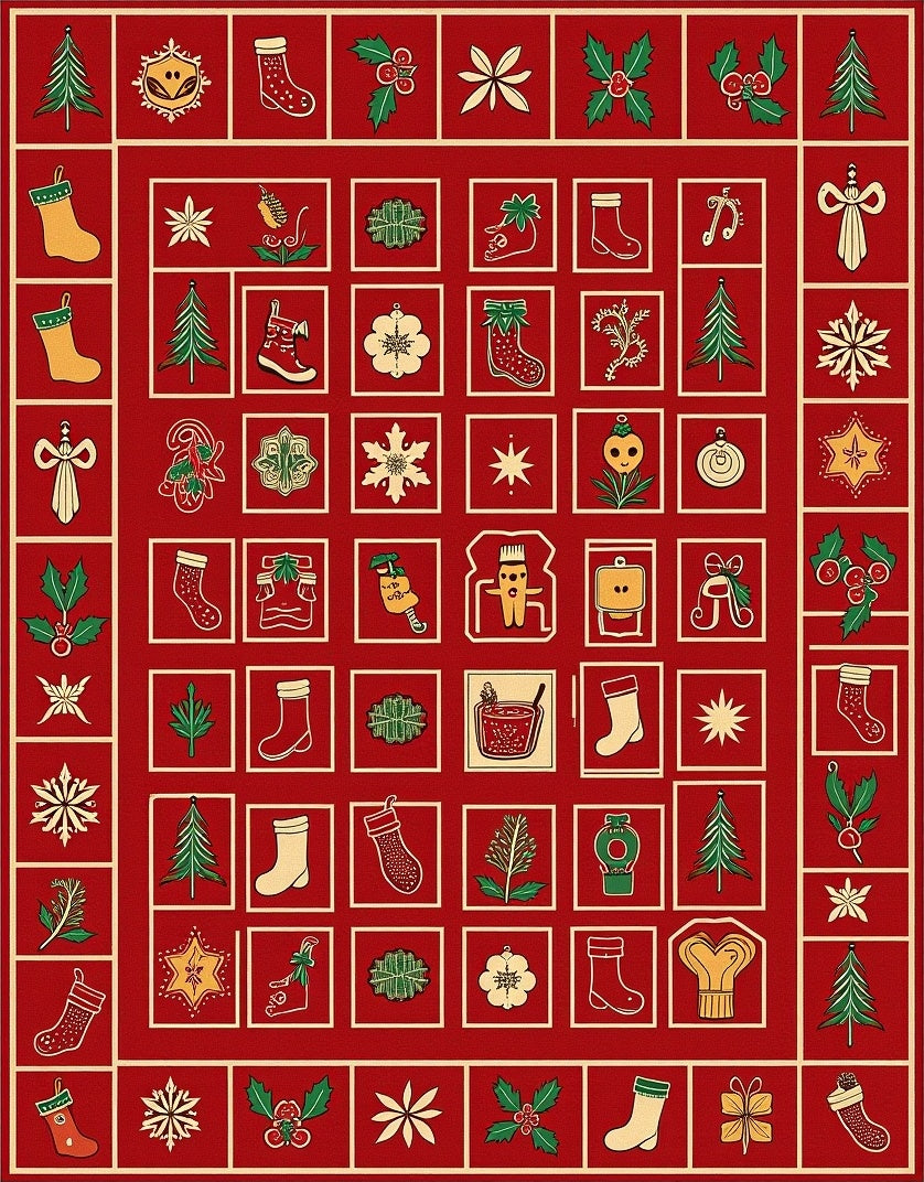 Festive Red Christmas Collage Rug