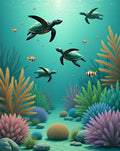 Ocean Turtle Coral Reef Scene Rug