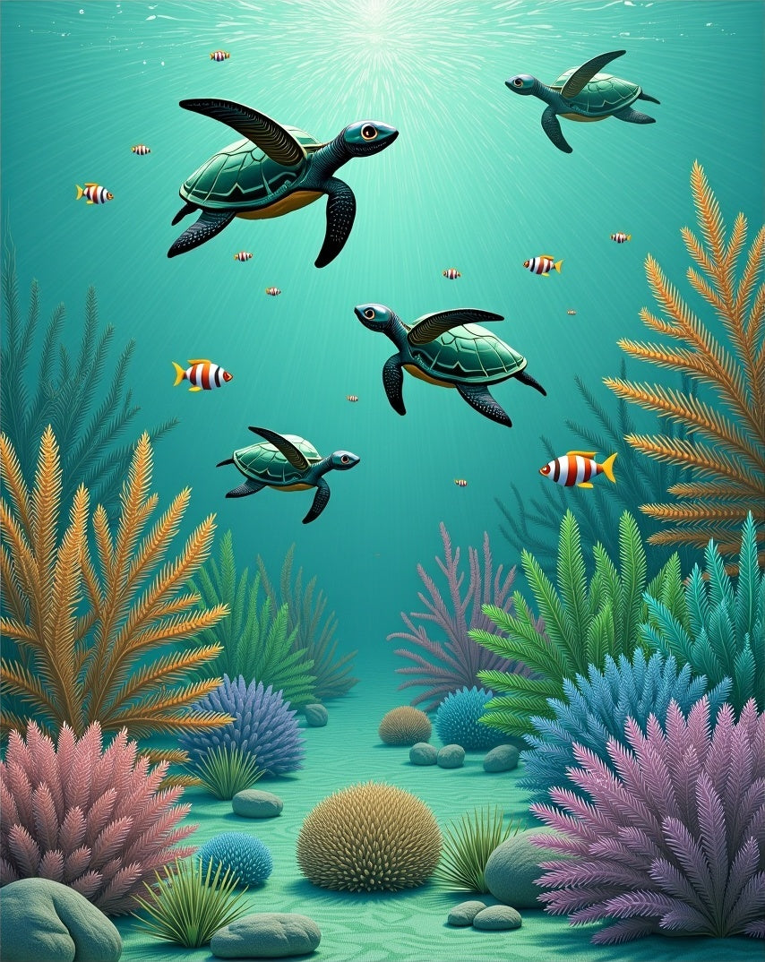 Ocean Turtle Coral Reef Scene Rug