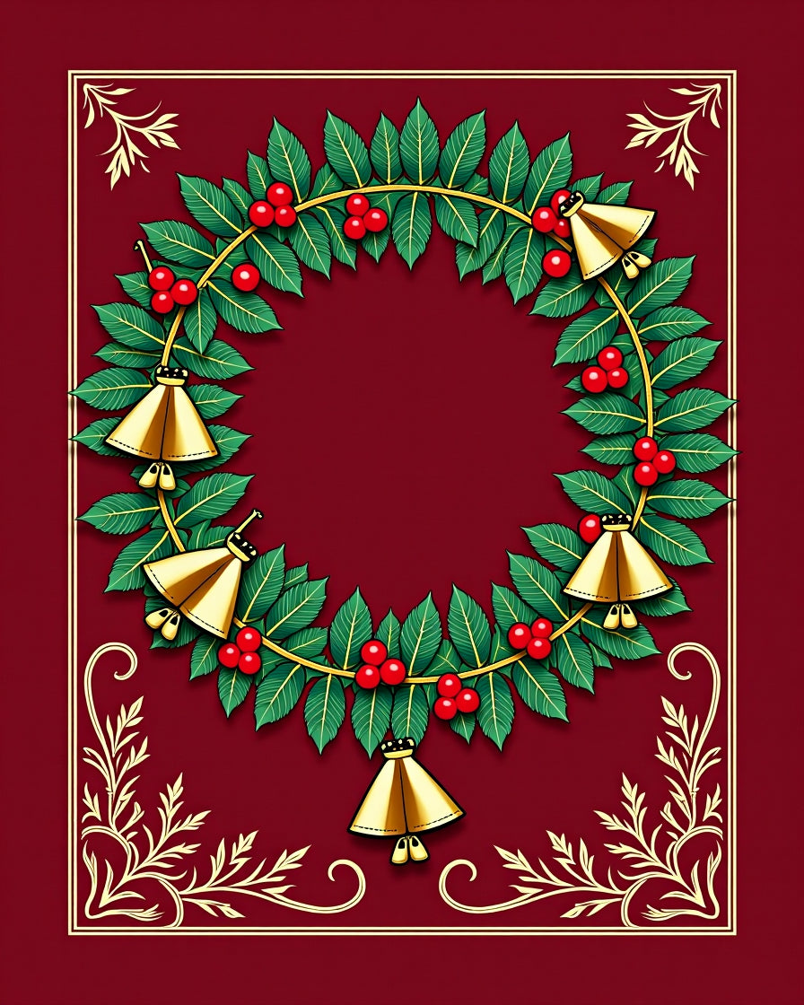 Festive Green Holly Berry Bell Wreath Rug