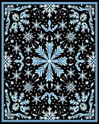 Black White Blue Symmetric Snowflakes Rug