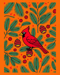 Vibrant Red Cardinal Pinecone Scene Rug