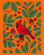 Vibrant Red Cardinal Pinecone Scene Rug