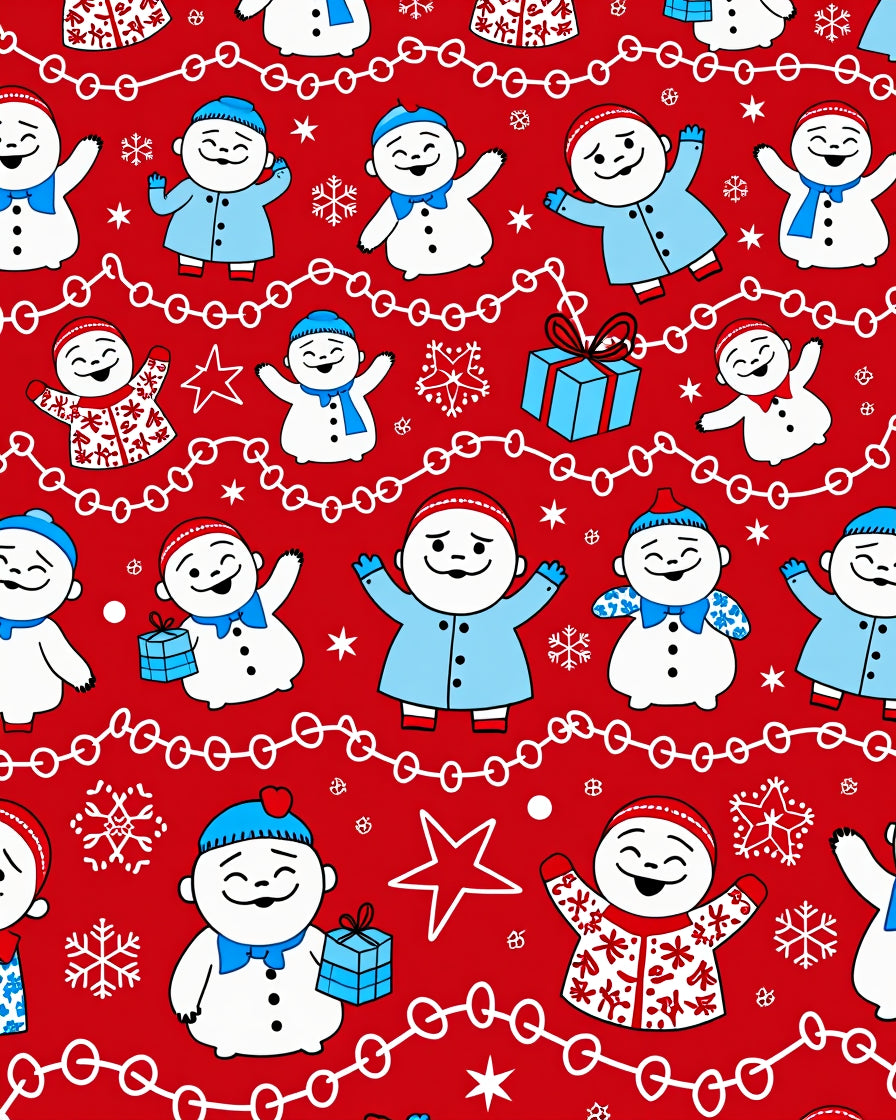 Cheerful Red Snowman Garland Christmas Rug