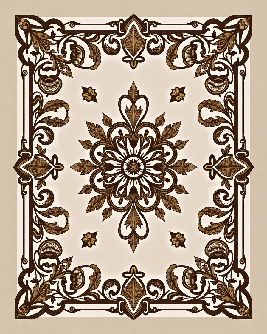 Antique Brown Floral Medallion Lace Rug