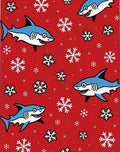 Whimsical Blue Sharks Snowflakes Red Rug