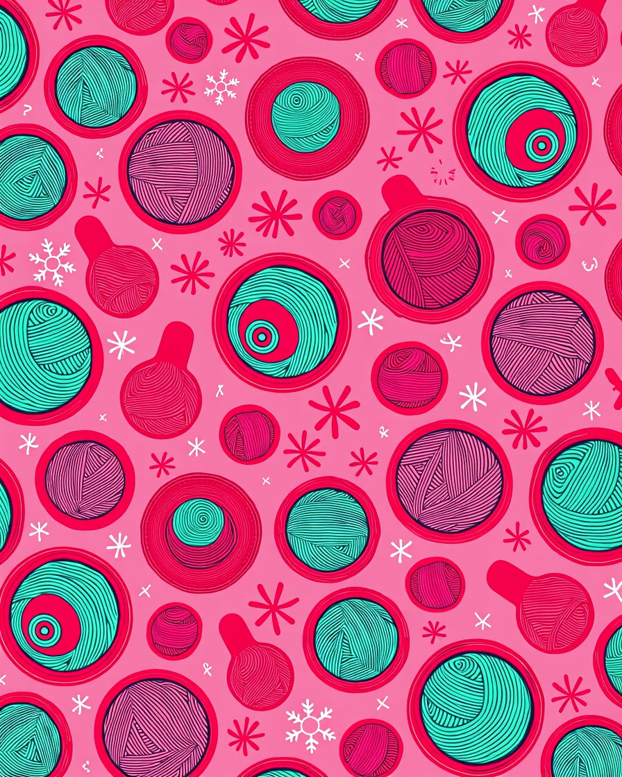 Pink Red Teal Yarn Ball Collection Rug